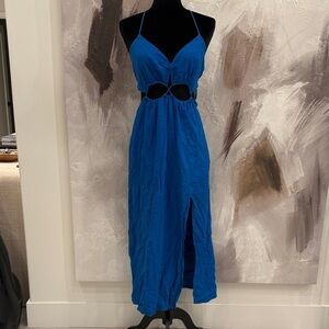 Zara Royal Blue Cutout Maxi Dress with Spaghetti Straps